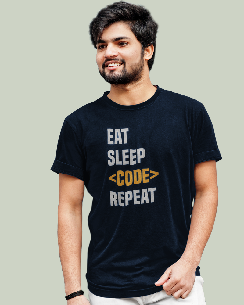 Eat Sleep Code Repeat 100% Cotton Premium Round neck Programmer T-Shirt