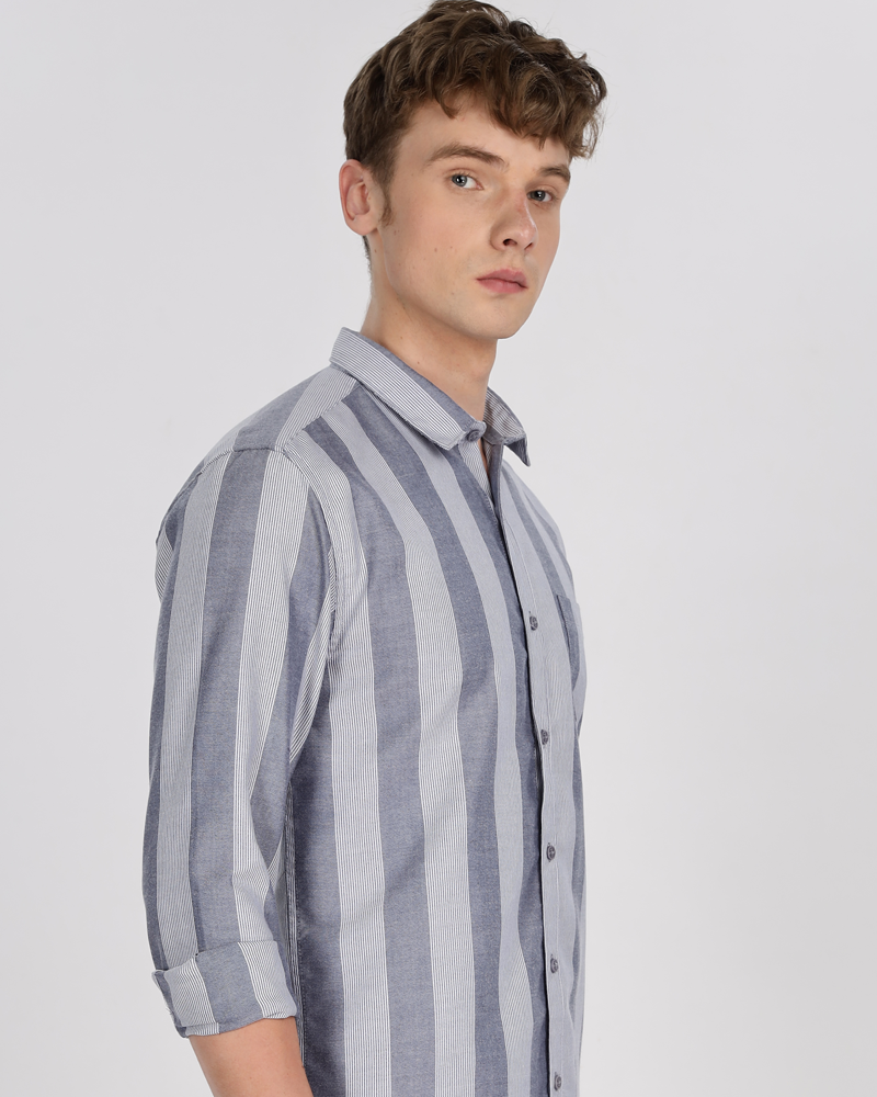 Men's Striped Cotton Regular Fit Shirt MS2