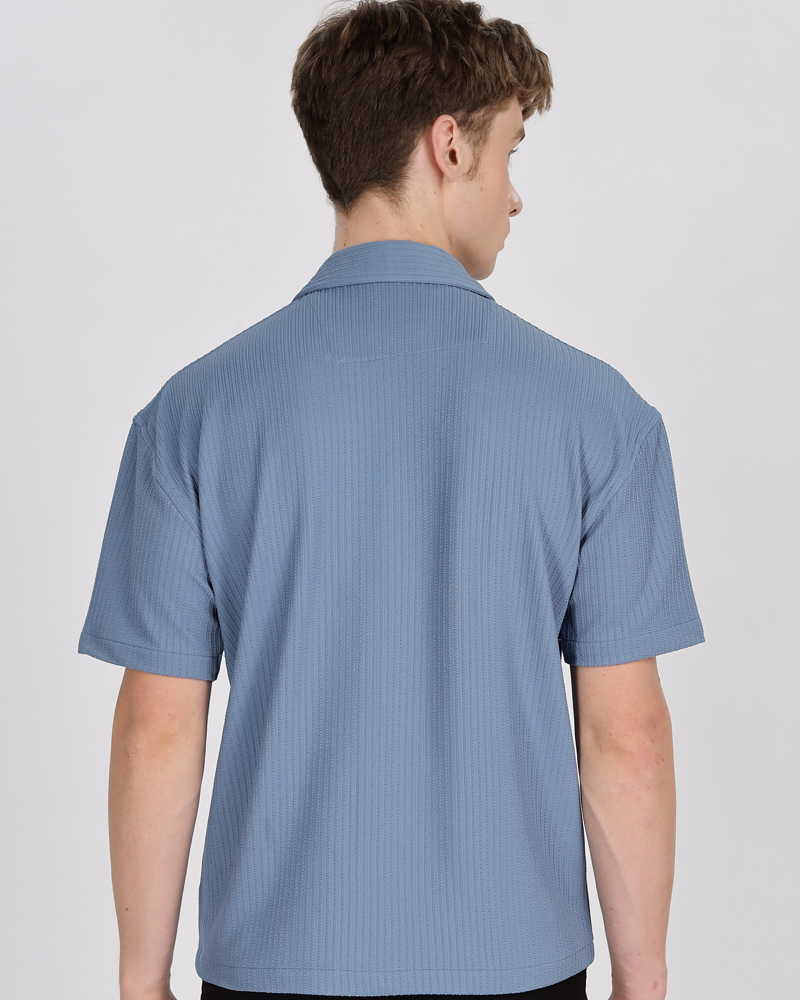 Men textured shirt - Blue cuban collored