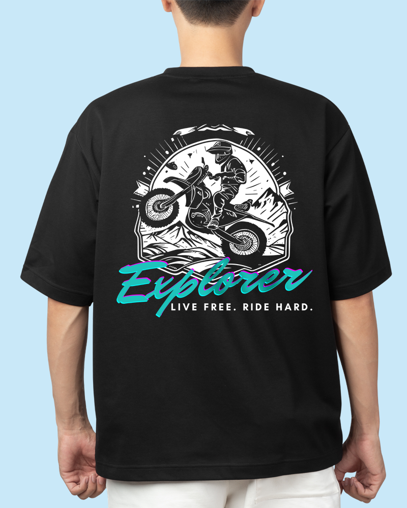 DSPN CLOTHING - Explorer Men's 100% cotton Half sleeves oversize baggy fit Biker T-Shirt