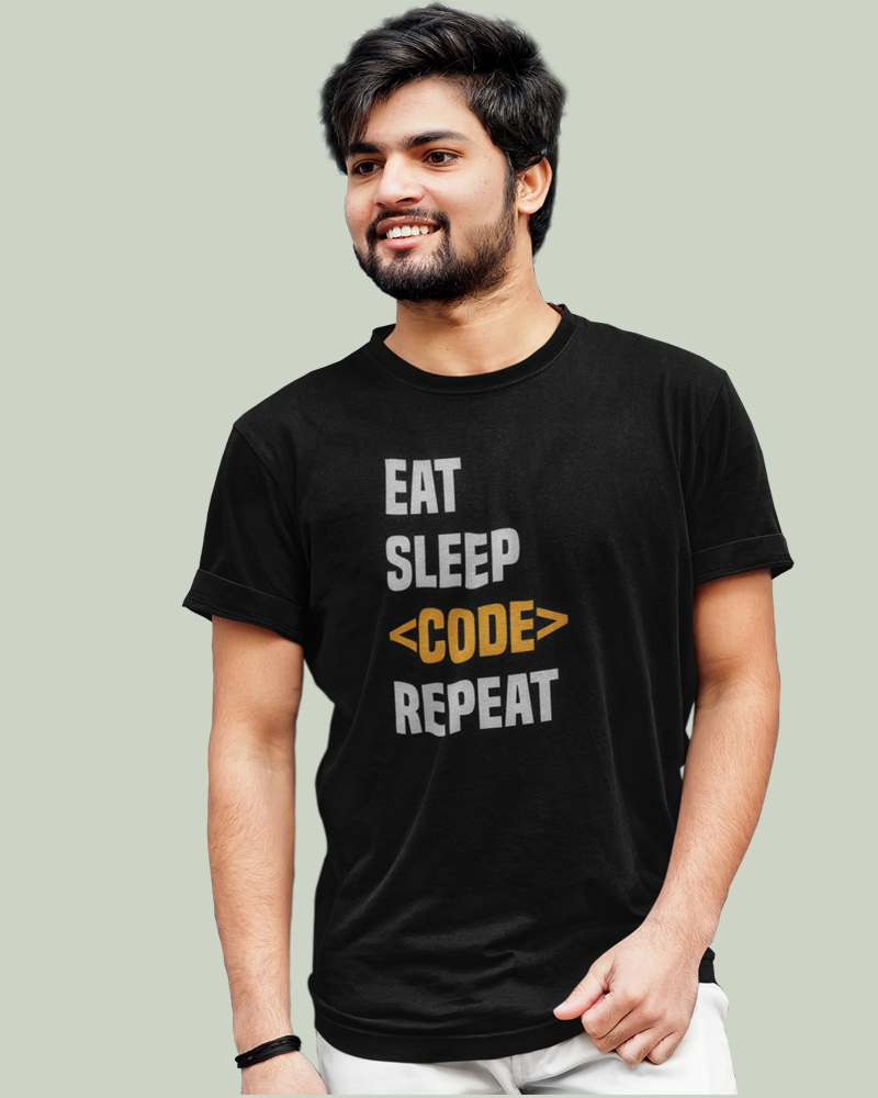 Eat Sleep Code Repeat 100% Cotton Premium Round neck Programmer T-Shirt