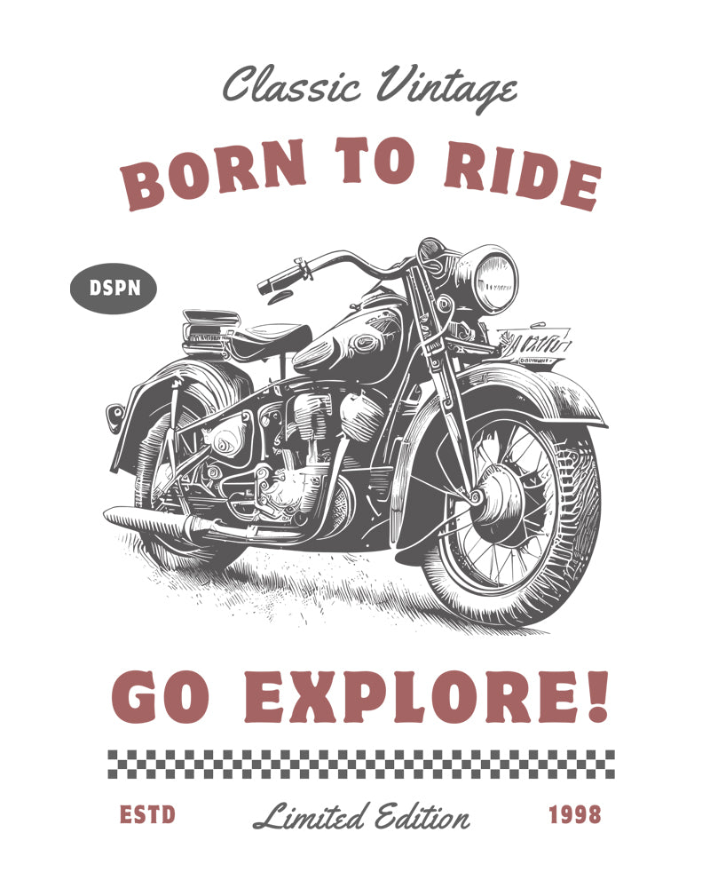 Classic Vintage - Born to Ride - Round neck Premium cotton T-Shirt
