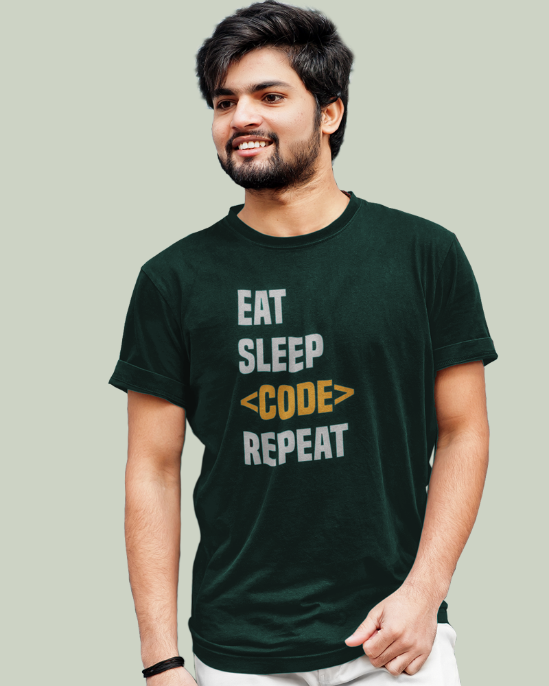 Eat Sleep Code Repeat 100% Cotton Premium Round neck Programmer T-Shirt