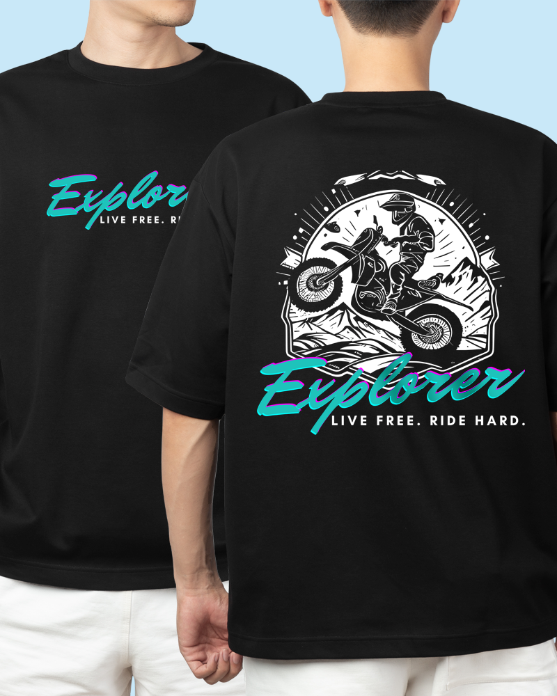 DSPN CLOTHING - Explorer Men's 100% cotton Half sleeves oversize baggy fit Biker T-Shirt