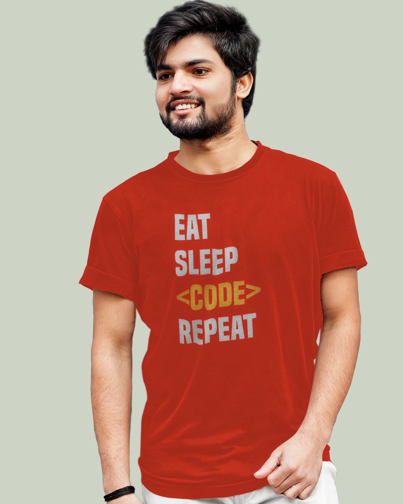 Eat Sleep Code Repeat 100% Cotton Premium Round neck Programmer T-Shirt
