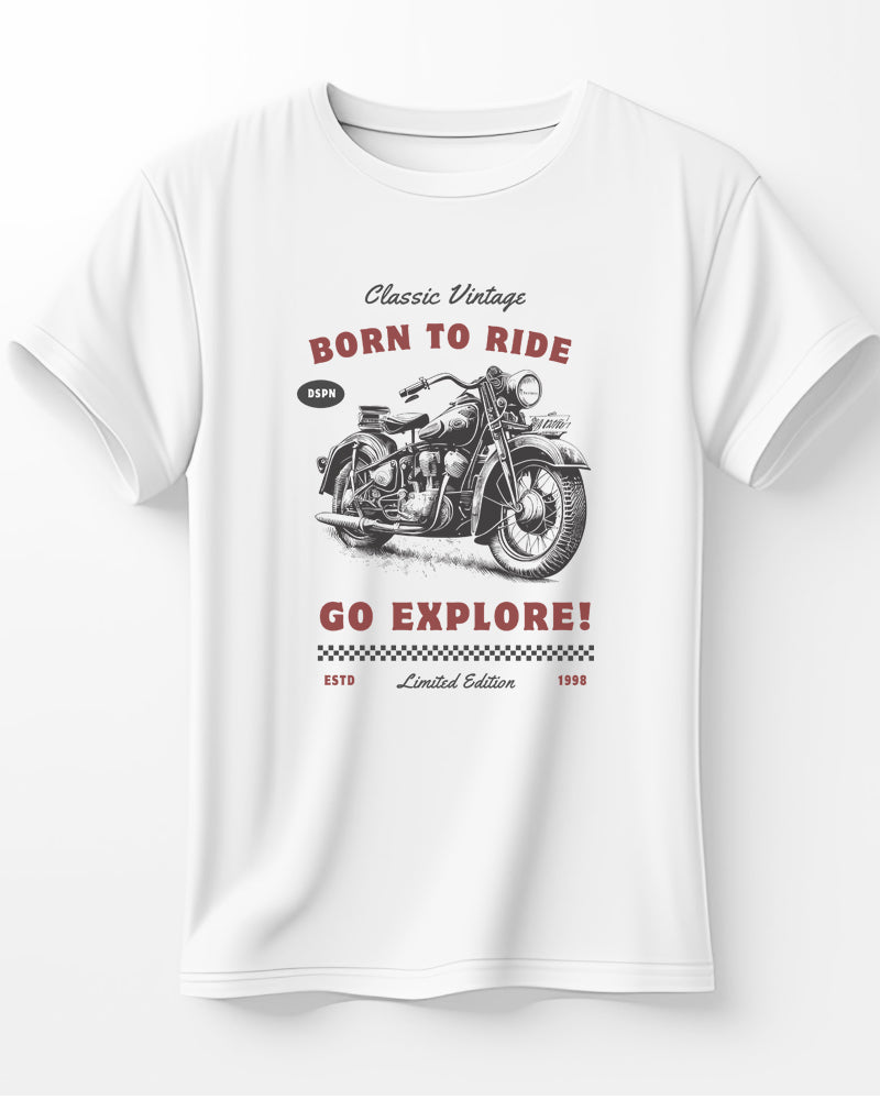 Classic Vintage - Born to Ride - Round neck Premium cotton T-Shirt