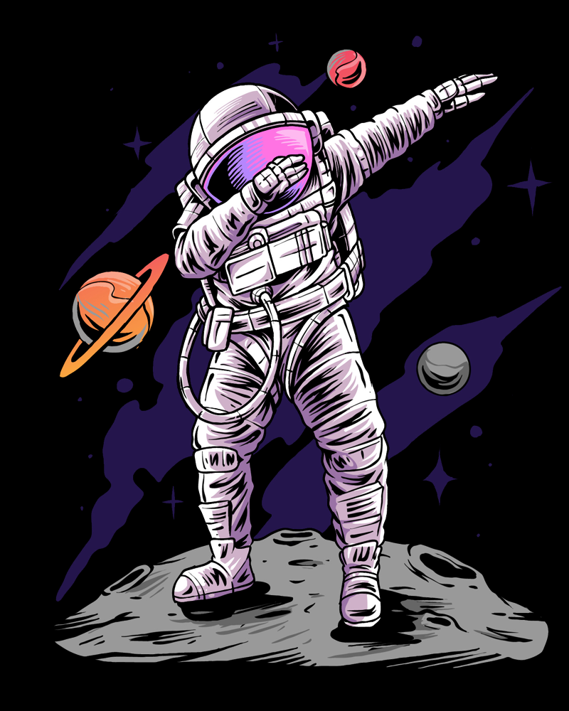 Men's Black T Shirt - Astronaut