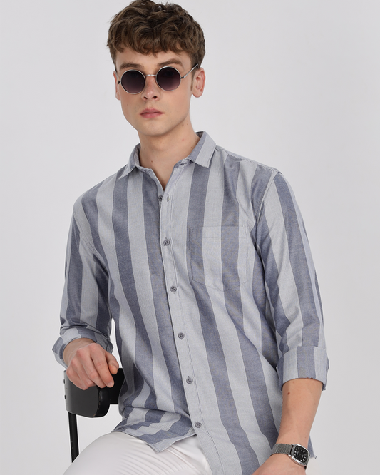 Men's Striped Cotton Regular Fit Shirt MS2