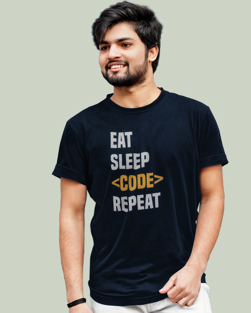 Eat Sleep Code Repeat 100% Cotton Premium Round neck  Programmer T-Shirt