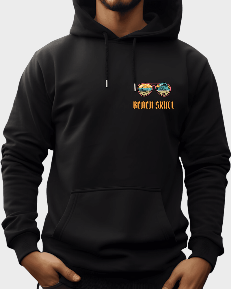 Beach Skull - Men Pullover drawstring hoodie with kangaroo pocket.