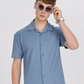 Men textured shirt - Blue cuban collored