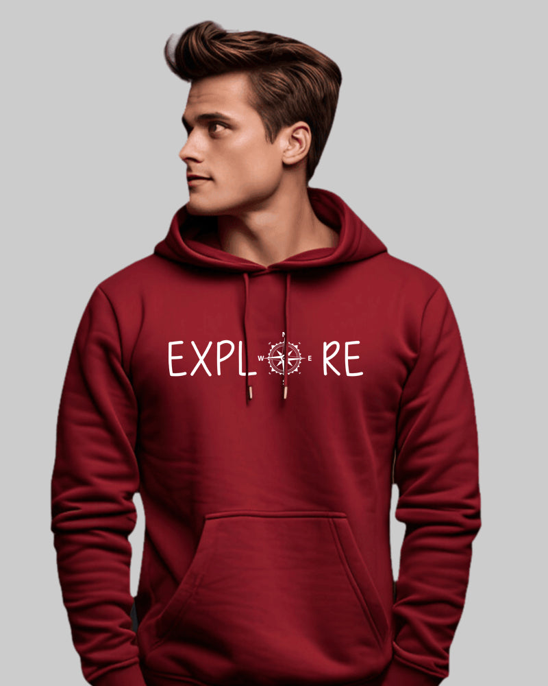 Explore Theme - Men's Maroon Hoodie