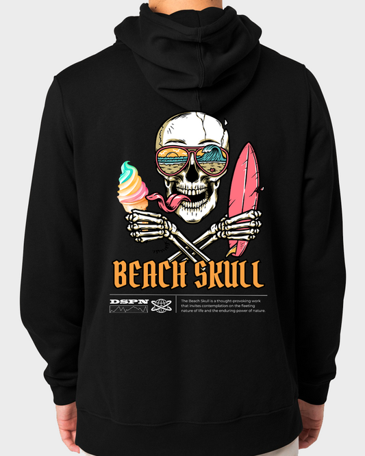 Beach Skull - Men Pullover drawstring hoodie with kangaroo pocket.