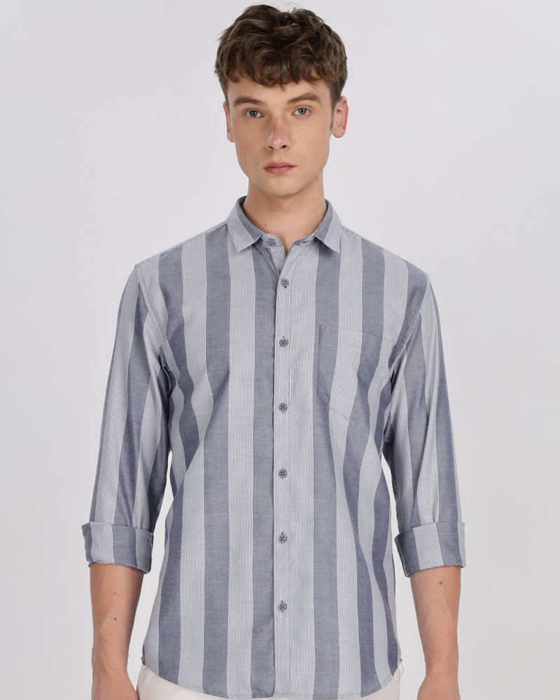 Men's Striped Cotton Regular Fit Shirt MS2