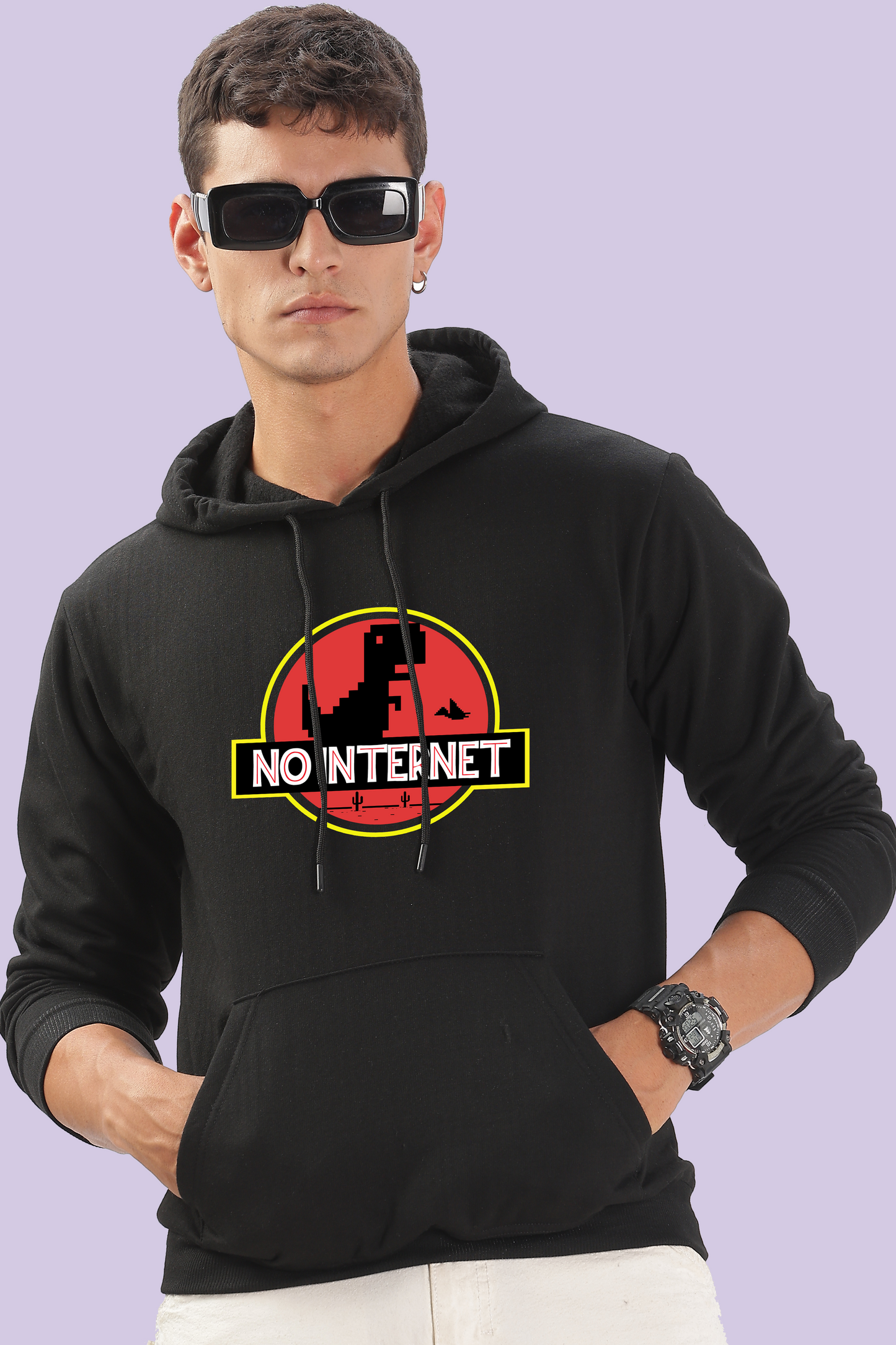 No Internet - Men Pullover drawstring hoodie with kangaroo pocket.