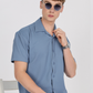 Men textured shirt - Blue cuban collored