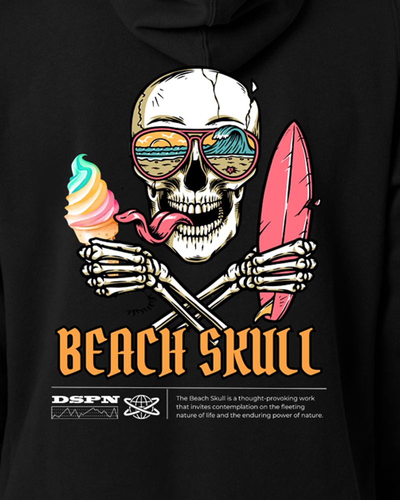 Beach Skull - Men Pullover drawstring hoodie with kangaroo pocket.