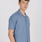 Men textured shirt - Blue cuban collored