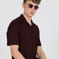 Men textured shirt - Maroon cuban collored