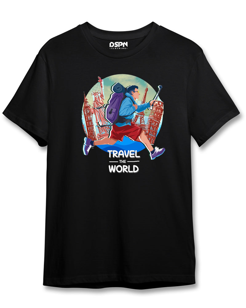 02 Travel the World - Men's Round neck T-Shirt 180 GSM, 100% Cotton Graphic Printed T-Shirt