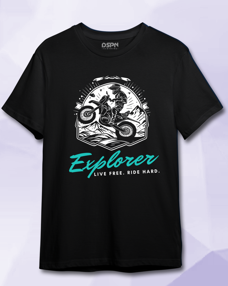 Explorer - Unisex 100% cotton Half sleeves Biker T-Shirt