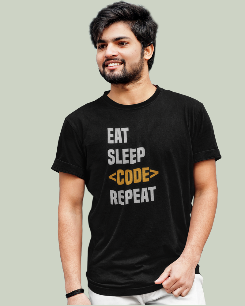 Eat Sleep Code Repeat 100% Cotton Premium Round neck  Programmer T-Shirt