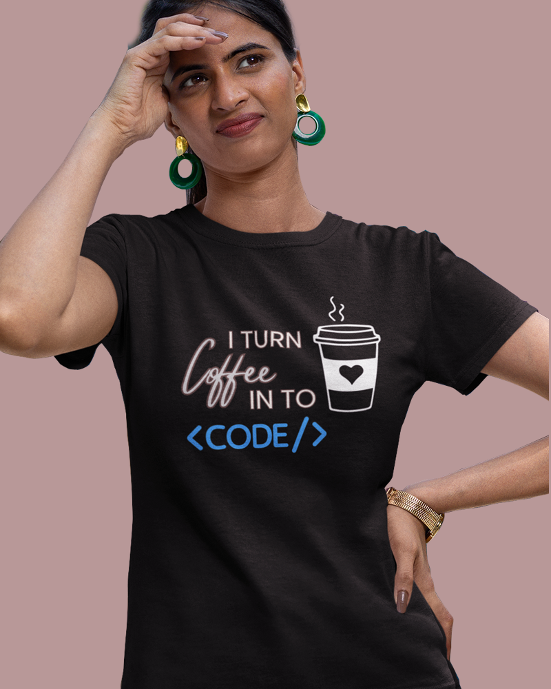 I Turn Coffee in to Code - Unisex round neck premium cotton T-Shirt