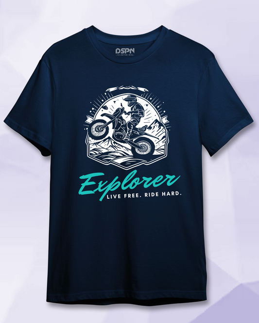 Explorer - Unisex 100% cotton Half sleeves Biker T-Shirt