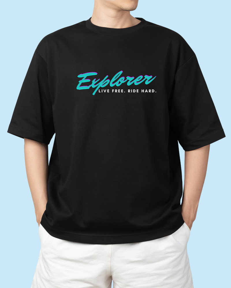 DSPN CLOTHING - Explorer Men's 100% cotton Half sleeves oversize baggy fit Biker T-Shirt