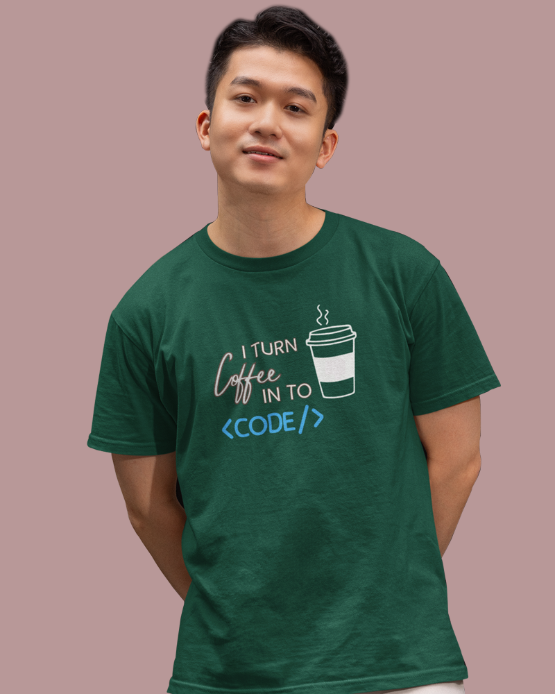 I Turn Coffee in to Code - Unisex round neck premium cotton T-Shirt