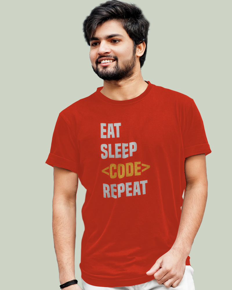 Eat Sleep Code Repeat 100% Cotton Premium Round neck  Programmer T-Shirt