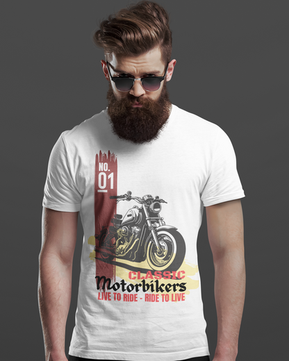 No 1 Classic motorbikers live to ride - ride to live - Premium 100% Cotton Round Neck Biker T- Shirt