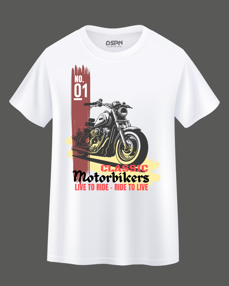 No 1 Classic motorbikers live to ride - ride to live - Premium 100% Cotton Round Neck Biker T- Shirt