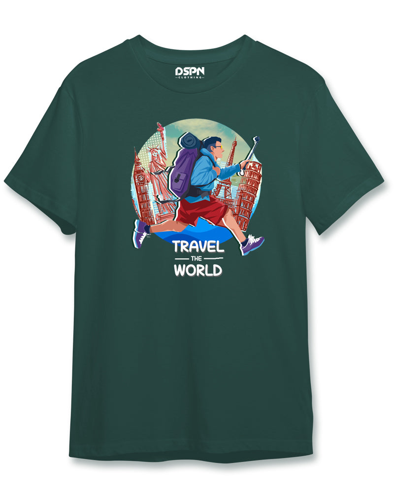 02 Travel the World - Men's Round neck T-Shirt 180 GSM, 100% Cotton Graphic Printed T-Shirt