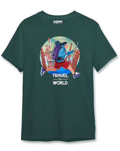 02 Travel the World - Men's Round neck T-Shirt 180 GSM, 100% Cotton Graphic Printed T-Shirt