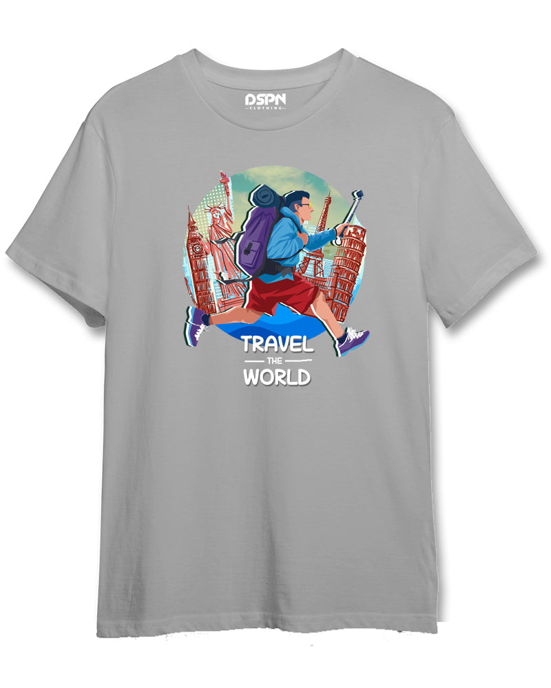 02 Travel the World - Men's Round neck T-Shirt 180 GSM, 100% Cotton Graphic Printed T-Shirt